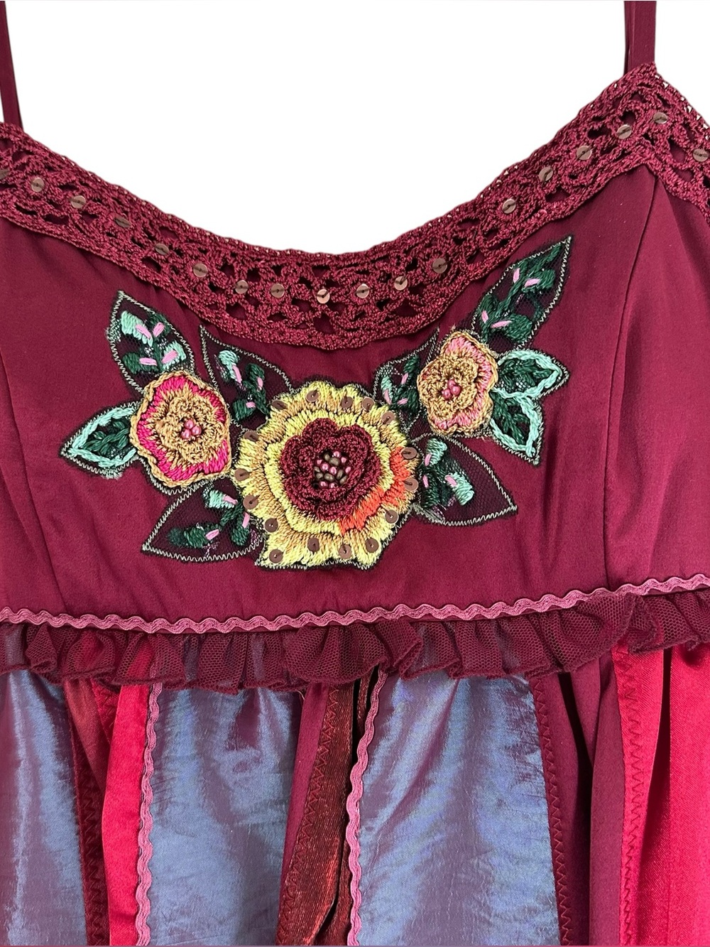 NWT Vintage SUE WONG Nocturne 100% Silk Patchwork Crochet Floral Dress SZ 2 Y2K - Picture 5 of 15